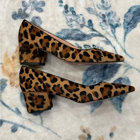 J. Crew Dyed Calf Hair Italian Leopard Print Block Heel Pumps 9 - Picture 8 of 8
